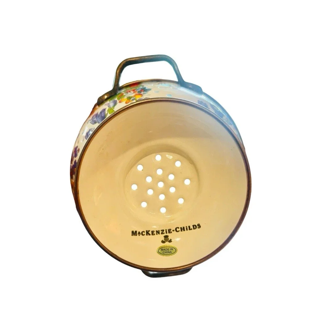 Mackenzie Childs Enamel Colander Decor Kitchen Strainer White Flower Market 6”